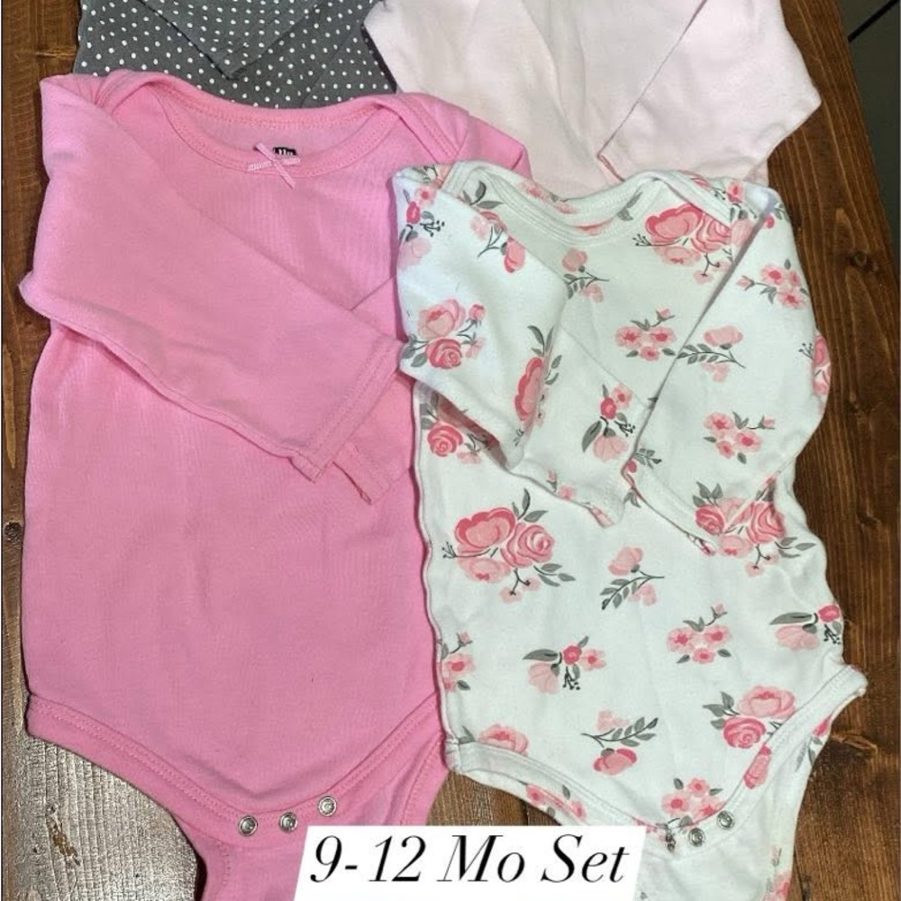 Hudson Baby Pink and Floral Bodysuit Set